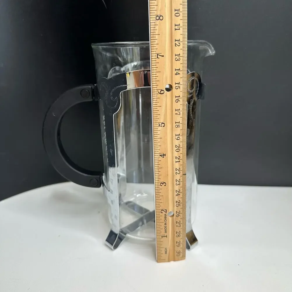 Starbucks French Press Pitcher Etched Glass 4-Cup Chrome Coffee Maker